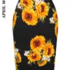 2024 Fashion Sexy Pencil Bandage Skirt High Waist Sunflower Summer Retro Vintage Party Bodycon Office OL Casual Skirt 50s 60s