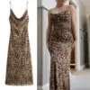 Sexy Leopard Print Gauze Sling Dress Women Sleeveless Backless Hip Package Party Dresses Female 2024 Summer Fashion Evening Robe