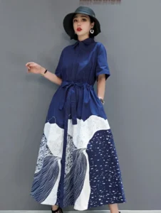 2024 Spring Summer Short Sleeve Shirt Dress Korean Style A Line Dress Polo Collar Thin Printing Dresses Женское платье - Image 4