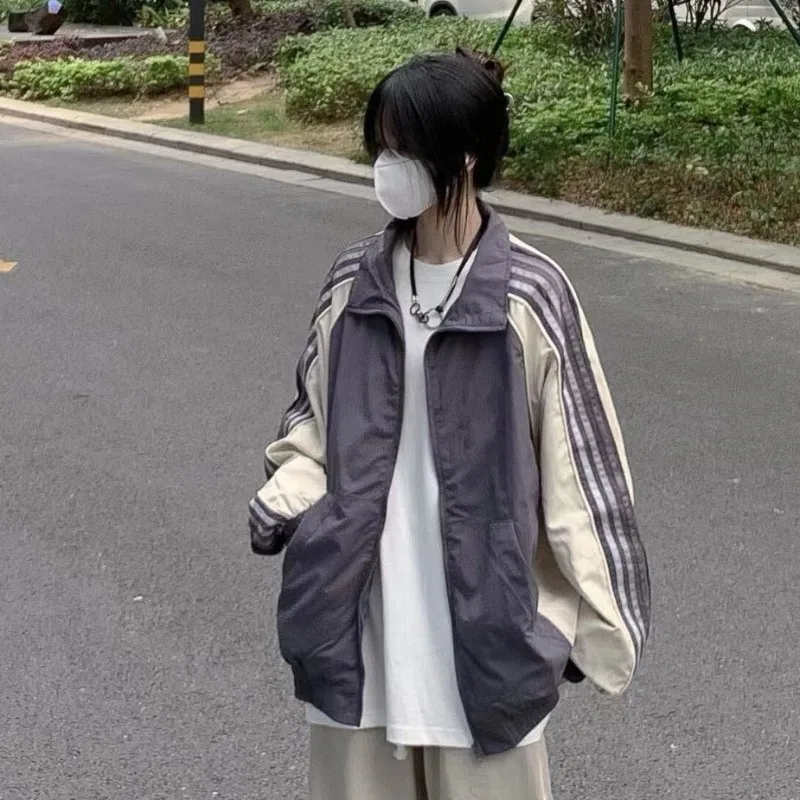 HOUZHOU Vintage Harajuku Windbreaker Jacket Women Oversized Korean Fashion Outdoor Track Jackets Japanese 2000s Style Y2k Casual