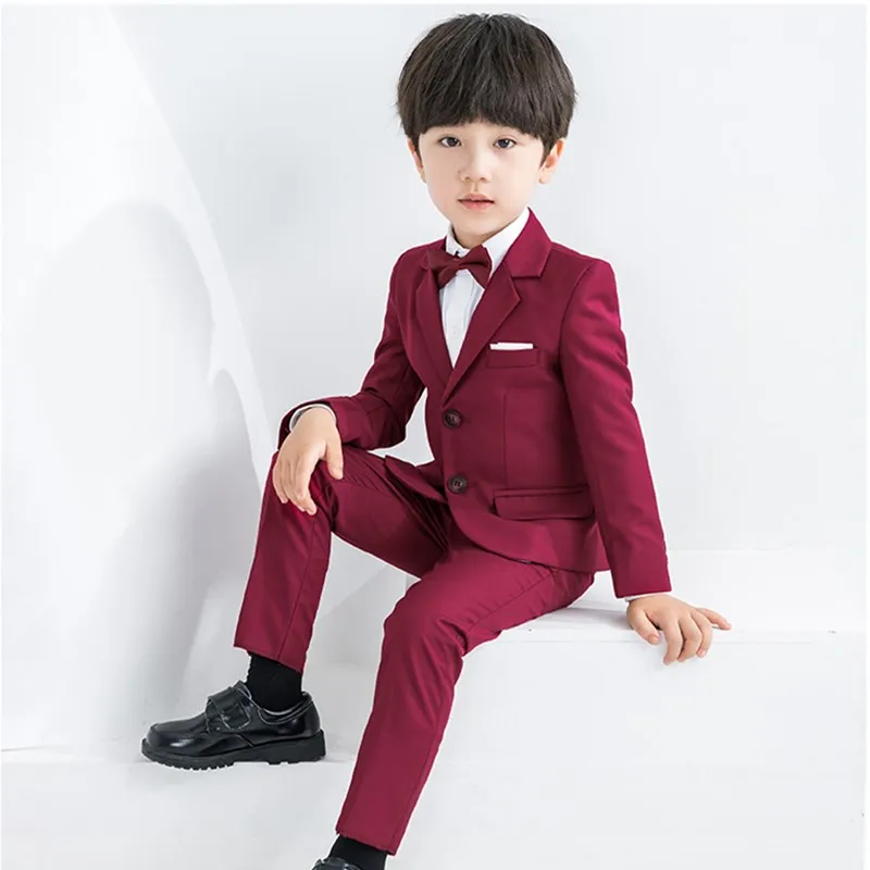 Children Formal Photography Suit Flower Boys Blazer Tuxedo Dress Teen Wedding Costume Kids Coat Pants Shirt 3Pcs Baptism Clothes