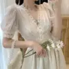 2023 Summer Elegant Lace Fairy Dresses Women Embroidery Mesh Sweet Party Long Dress Female Elegant Korean Lolita Princess Dress