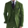 Men‘s Suits 3 Pieces Green Wool Tweed Herringbone Business Retro Classic Pattern Tuxedos For Wedding Blazer Pants Vest