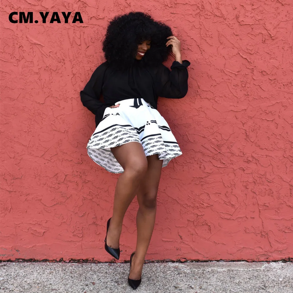 CM.YAYA Women 3D Printed Flare High Waist Shorts 2022 Summer Streetwear Holiday Elegant Short Trousers