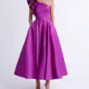 Elegant retro ladies sexy one-shoulder catch-shoulder Luxury Evening dress A-line pleated backless formal PROM party gown