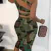 Summer Women's Fashion Skinny Dresses Night Out Camouflage Print Cutout One Shoulder Design Female Mid-Calf Bodycon Dress