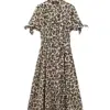 TRAF Cut Out Dress Women Animal Print Midi Short Sleeved Daily Dresses 2024 New Ladies Evening Party Dresses
