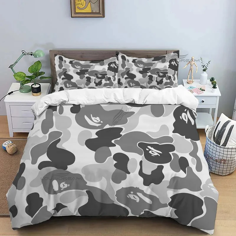 Pop Cartoon Monkey B-bape Pattern Comforter Bedding Set,Duvet Cover Bed Set Quilt Cover Pillowcase,King Queen Size Bedding Set