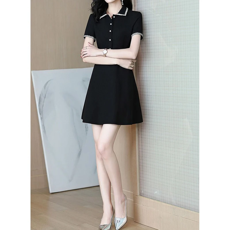 Ladies Summer Temperament All-match Patchwork Solid Color Slim Square Collar Corset Short Sleeve A-line Skirt Women Casual Dress - Image 4