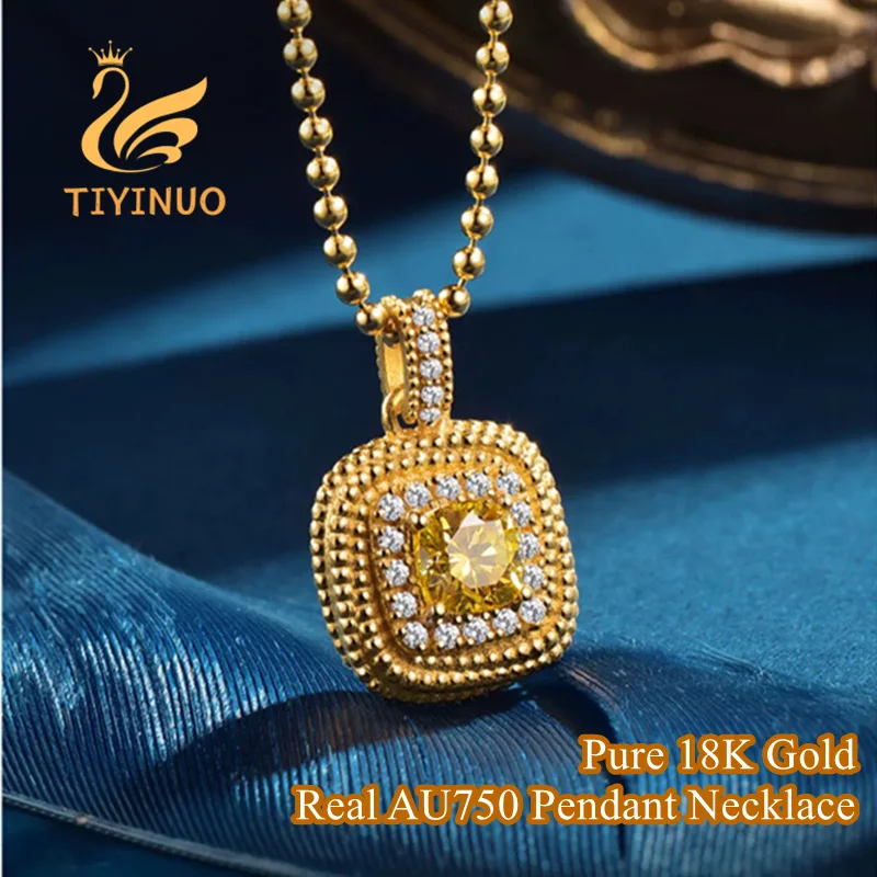 TIYINUO Pure AU750 Real 18K Gold Citrine Diamond Pendant Necklace Engagement Birthday Gift For Woman Female Party Fine Jewelry