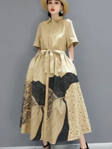 2024 Spring Summer Short Sleeve Shirt Dress Korean Style A Line Dress Polo Collar Thin Printing Dresses Женское платье - Image 2