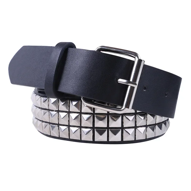 Shiny Pyramid Fashion Rivet Belt Men Women's Studded Belts Punk Rock with Pin Buckle Black Fashion Rhinestone Rivet Nightclub