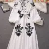EWQ Sweet Style Y2K Women Nice Foreve Dress Embroidery Patchwork Tassel Lace-up Robe Femme Dresses Spring Summer 2023 New