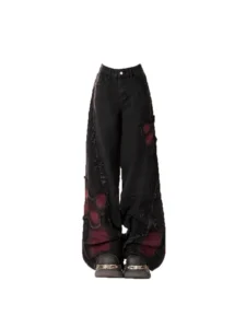Women's Black Gothic Baggy Jeans Harajuku Y2k Aesthetic Butterfly Denim Trousers Korean Jean Pants Vintage 2000s Trashy Clothes - Image 5
