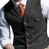 Men's Vests Tweed Suit Business Clothing for Men Striped Waistcoat Punk Vest Groomman Wedding Brwon Black Grey Jacket