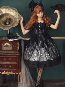 KIMOKOKM Diablo Lolita Style Sweet Square Collar JSK Princess Dress Bow Sleeveless Lace Ruffles Girly Gothic Camisole Dress - Image 2