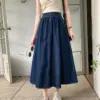 Korean 2024 Spring Summer New Mid Length Version Retro Denim A-line Skirt Women's High Waisted Slim And Loose Hem Pleated Skirts