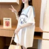 Blue Cotton Bear Print T Shirt Summer Korean Women Kawaii Loose Tops Hip Hop Oversized Ulzzang Sailor Collar Tshirt Streetwear - Image 4