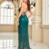 Lucyinlove Luxury Sexy Deep V-Neck Green Sequin Evening Dresses Long Mermaid Backless Gown Women Caicktail Wedding Party Prom