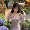 Women Dress Two-piece Set Pure Lust Style Lace Sweet Dress Spring Sun Protection Girly Style V-neck To Reduce Age - Image 4