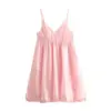 TRAF GAL Sweet Pink 2024 Summer Women Party Dress V Neck Sleeveless Backless Slim A Line Robe Short Female Mini Dress Y2K