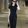 Two Piece Set Of New Korean Style Trendy Hot Diamond Short Sleeved Top Flared Pants Set For Women's Fashion 2024 High Waisted - Image 6