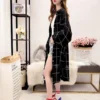 Letter Plaid Print Oversized Button Up Shirt Dresses for Women Fashion Turn-down Collar Loose Casual Long Sleeve Midi Dress Robe - Image 5