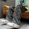 2022 Men's Streetwear Y2K Jeans Lattice Retro Casual Washed Wide Leg Pants Korean Hip Hop Straight Leg men Trousers Men's - Image 2