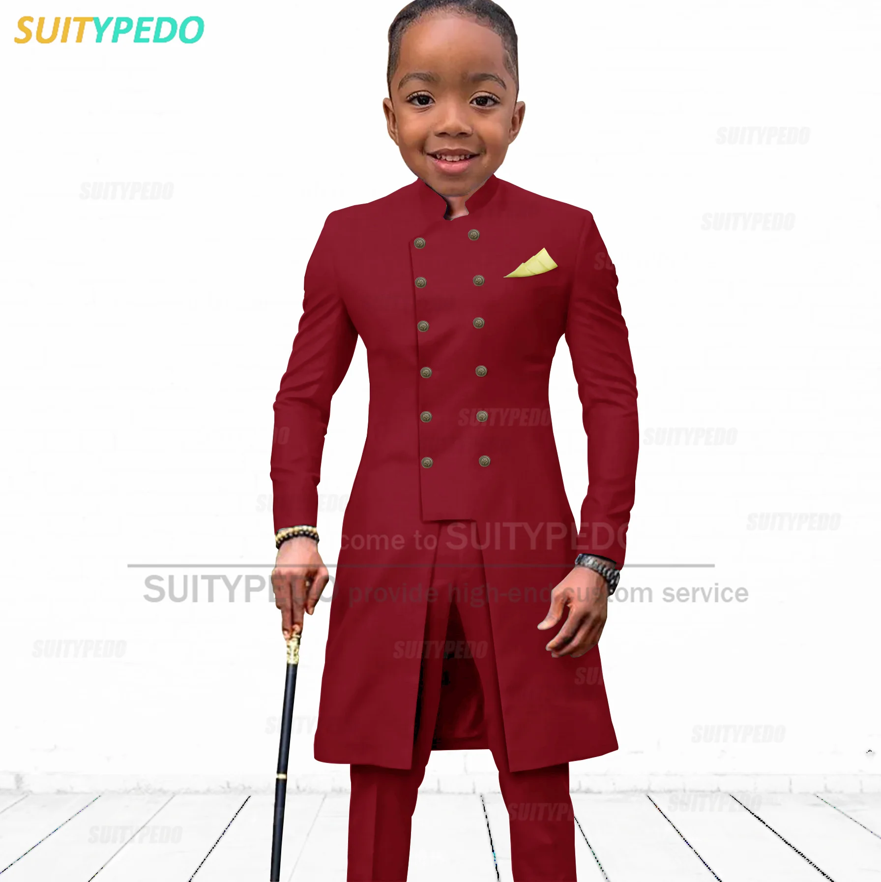 Burgundy Formal Boys Suit For Wedding Children Gold Party Blazers Pants Sets Outfit Kids Costume Gentlemen Prom Tuxedos 2 PCS