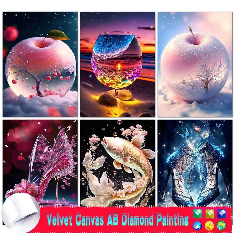 5D DIY AB Velvet Canvas Diamond Painting Fantasy Apple Diamond Embroidery Butterfly High Heel Shoes Carp Mosaic Cross Home Decor