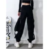 Black Cargo Pants Women Korean Fashion Streetwear Casual Loose Elastic Waist Pants Sweatpants Overalls Hip-hop Straight Autumn - Image 2
