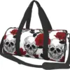 Rose and Skull Sports Gym Duffel Bag for Men Women Weekender Travel Workout Training Handbag Water Resistant