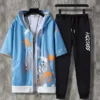 Summer Men's Sets Korean Fashion Hooded outfit set Short Sleeve Hooded Tops Casual Trousers Men Clothing 2 Piece Set tracksuit - Image 3