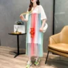 Sweet Rainbow Gauze Spliced Dresses Fairy Women's Clothing Casual Round Neck Summer New Short Sleeve All-match Korean Midi Dress - Image 5