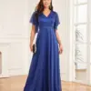 Lucyinlove Luxury Sequin Maxi V-neck Royal Blue Long Dress Women 2024 Elegant Flared Sleeves Chiffon Wedding Party EveningDress