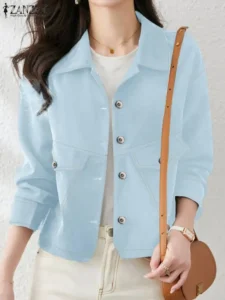 ZANZEA Korean Fashion Solid Jackets Woman Long Sleeve Lapel Neck Outwear Female Elegant OL Work Coats Vintage OL Jacket Oversize - Image 3