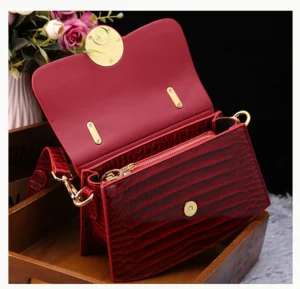 Fashion Diamonds Women Handbags 2023 Red Genuine Leather Lady Shoulder Messenger Bag Crocodile Pattern Portable Shell Tote Bags - Image 5