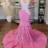 Luxury Long Prom Dress 2024 Sexy Mermaid Sparkly Pink Sequin Black Girls Crystals Evening Formal Gala Party Gowns Robe De Soiree