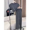 Two Piece Set Of New Korean Style Trendy Hot Diamond Short Sleeved Top Flared Pants Set For Women's Fashion 2024 High Waisted - Image 2