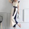 2024 Summer Korean Version New Temperament Fashion V-neck Sleeveless Top Wide Leg Color Matching Two Piece Women's Pants Set - Image 4