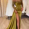 Long Sleeve Prom Dresses for Women 2024 Sparkly Sequin Formal Evening Gown Silk Mermaid Party Dress High-Split Vestidos