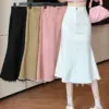 2023 Sexy White High Waist Denim Midi Skirts Women Spring Summer Casaul Long Skirt Y2k White Streetwear Retro