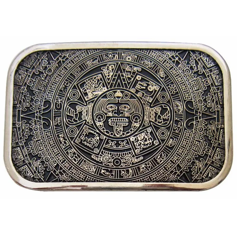 Square Zinc Alloy Metal Maya Solar Calendar Belt Buckle For Men 40mm