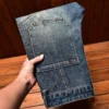 High-End Fashion Brand Men'S Jeans Blue Slim Stretch Embroidery Motorcycle Stitching Fashion Men'S Casual Straight Leg Jeans - Image 3