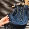 Summer Girl Fungus Edge Solid ColorNew Classic2024 Three-Button Denim Sleeveless Vest Dress - Image 3
