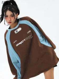 Y2K Women Vintage Sweatshirt Korean Streetwear Loose Long-sleeved Stitching Tops Unisex Hoodies Harajuku Pullover Clothes - Image 5