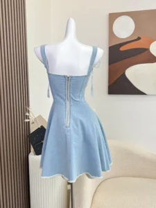 Summer Korean Fashion Sexy Gyaru Spaghetti Strap Y2k Midi Denim Dress Women 2023 Jean Frocks Party One-Piece Chic High Street - Image 2