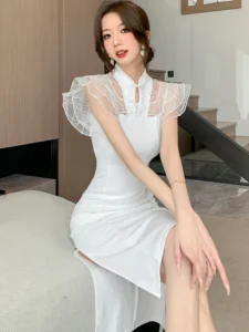 2024 White Patchwork Ruffled Mesh Luxury Dress Women Korean Party Vestidos Spring Summer Elegant Dresses for Official Occasions - Image 5