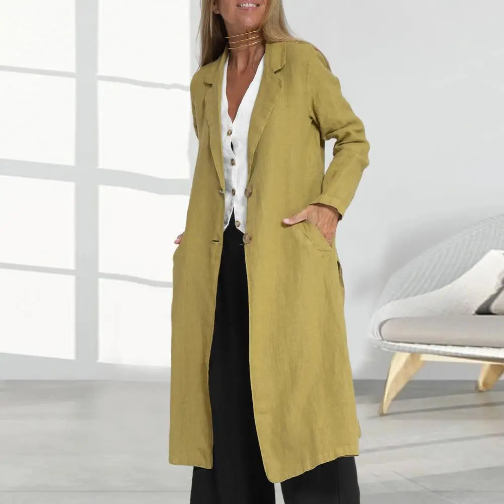 Open Front Cardigan Elegant Lapel Cardigan for Women Stylish Mid Length Coat with Double Buttons Soft Breathable for Spring