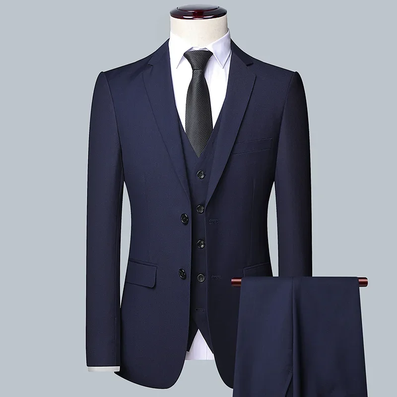 2023High-quality solid color (suit vest trousers) Men's business formal suit 3/2 business suit bridegroom and best man